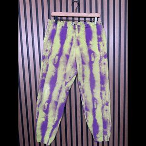 I.AM.GIA Pants Small Womens Green Purple Tie Dye 100% Cotton Sweatpants Fleece